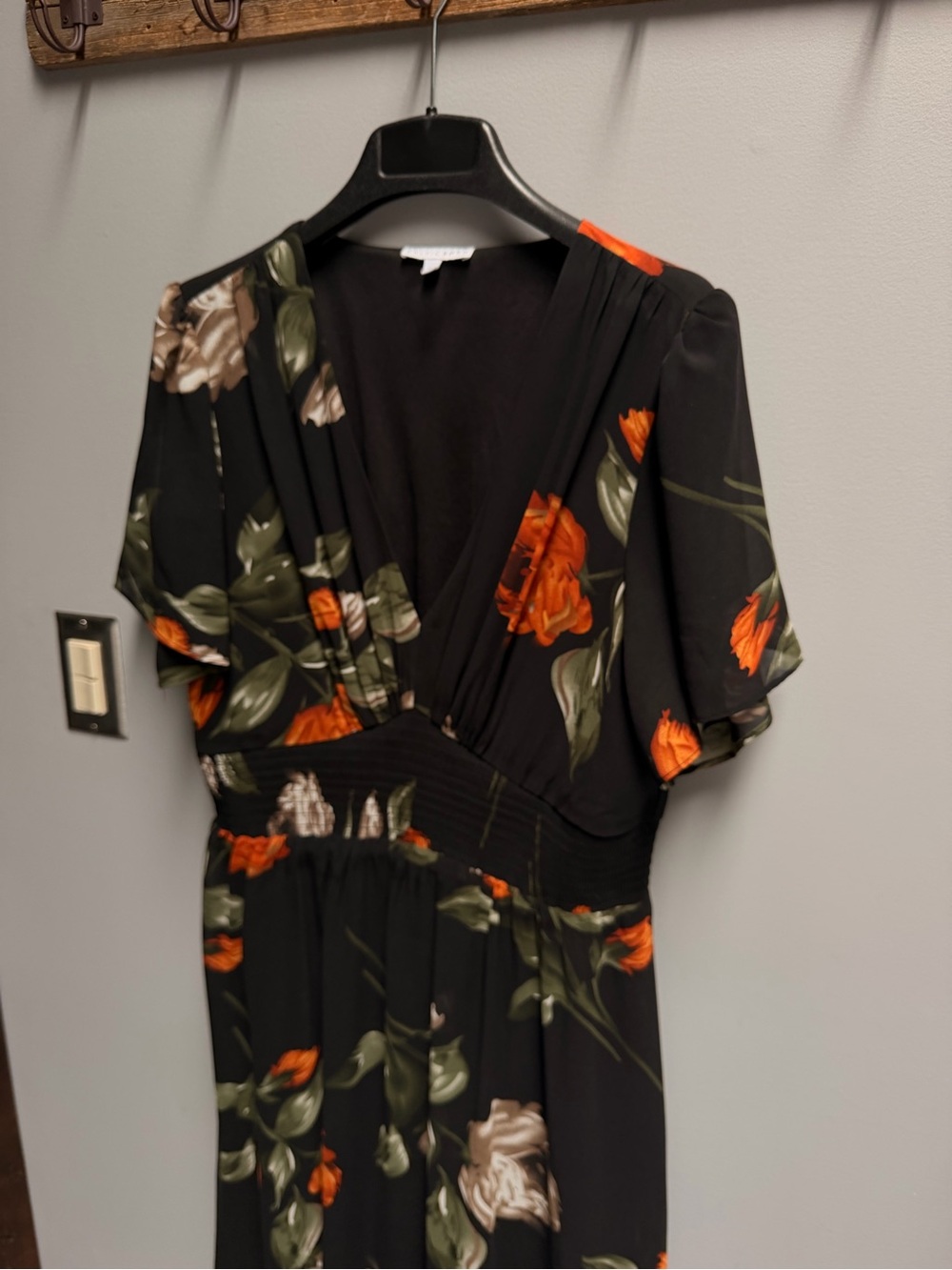Baltic Born Birdie Maxi - BLACK Floral Maxi Dress with Orange & Cream Flowers - Picture 4 of 8